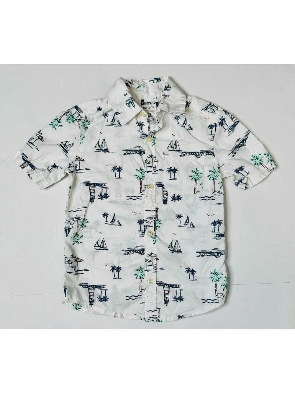 Carter's Toddler Boys White Tropical Beach Print Shirt Size 4T